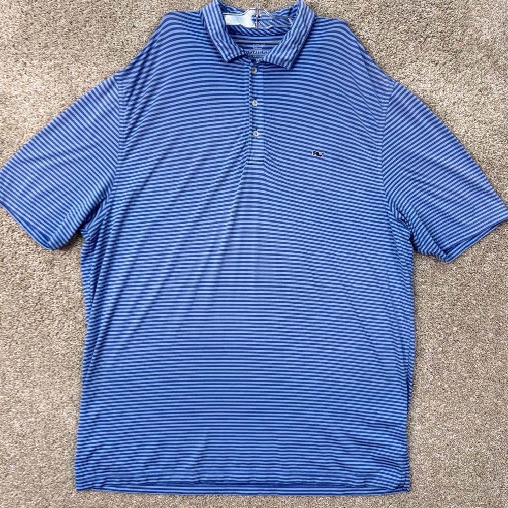 Vineyard Vines Polo Shirt Mens XL Performance Blue Striped EUC